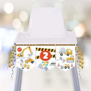 Construction Birthday Boy High Chair Banner Template pour 2 ans Birthday Party Highchair Banner boy 2nd Birthday Décorations C5