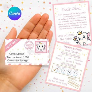 Mini set de Hada de los Dientes: recibo y carta con sobre. Kit de Hada de los Dientes. Nota de Hada de los Dientes perdida. Plantilla digital CANVA TF1.