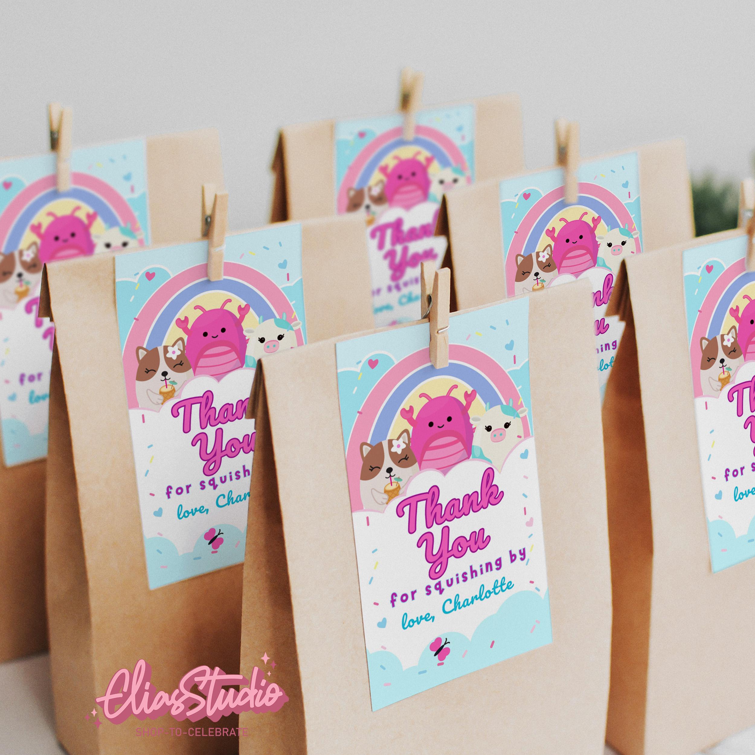Editable Squishmallow Birthday Thank You Tags, Squishy Favor Tags ...