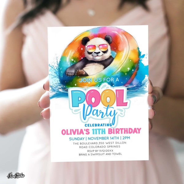 Editable All Ages Birthday Pool Party Invitation, Girl Birthday Invite, Pool Birthday Party Invite, Pool Birthday, Rainbow Template PP2