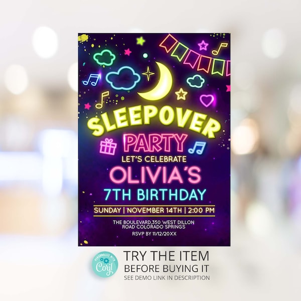 Sleepover Party Invitation Template Sleepover Invitation Birthday Ideas Sleepover Invite Editable Template /N1