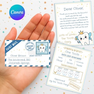 Mini set de Hada de los Dientes: recibo y carta con sobre. Kit de Hada de los Dientes. Nota de Hada de los Dientes perdida. Plantilla digital CANVA TF1.