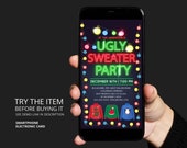 Editable Ugly Sweater Text Message Invite, Ugly Sweater Christmas Party Digital Invite Template Smartphone Invitation Corjl N19