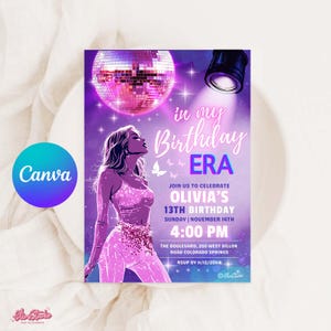 Era Birthday Invitation, In My Birthday Era Invite, Disco Ball Invitation Canva Template /C4