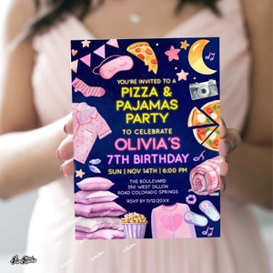 Pizza and Pajamas Birthday Invitation Editable Template Pizza Party Pajama Party Invite Pizza Birthday Invite Template Printable N39