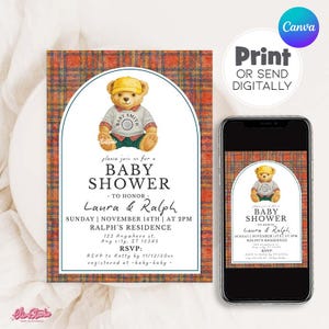 Vintage Polo Bear Baby Shower Invitation, Lauren Baby Shower Boy, Ralph Baby Shower Canva Template