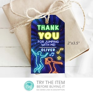 Trampoline Park Birthday Thank You Tag Template Jump Party Favor Tag | Skyzone Gift Tag Bounce House Glow Birthday  /JU5