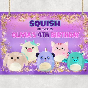 Squishy Birthday Backdrop, Birthday Banner, Squish Birthday, Girl Birthday Decorations, Squishmallows Birthday Party Squishy Party Sign SQ10