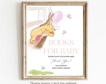 Classic Winnie The Pooh Baby Shower Decor, Books For Baby Sign, Winnie The Pooh Baby Shower Decorations, Winnie Baby Shower Sign WP10
