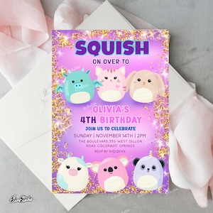 Editable Squish Birthday Invitation, Squishy Invitation, Customizable Squishmallows Birthday Party Invitation, Squishy Party SQ1