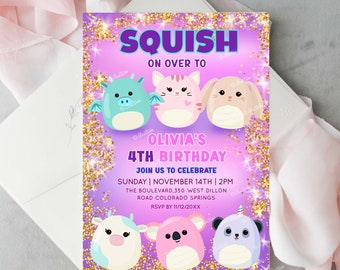 Editable Squish Birthday Invitation, Squishy Invitation, Customizable Squishmallows Birthday Party Invitation, Squishy Party SQ1