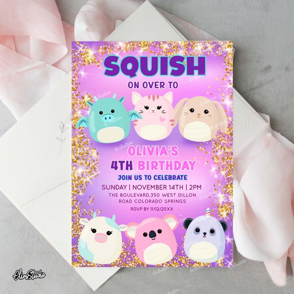 Editable Squish Birthday Invitation, Squishy Invitation, Customizable Squishmallows Birthday Party Invitation, Squishy Party SQ1