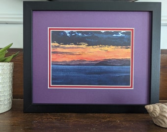 Sunset Painting | Original Ocean Watercolor Painting | Wall Art Print | Handmade | Storm Sky Painting | Beautiful Home Decor | Black Clouds