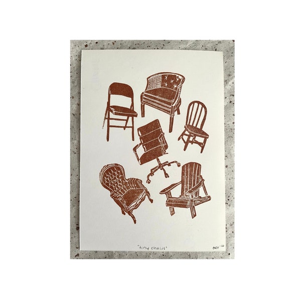 Tiny Chairs - Hand-Carved Linoleum Print