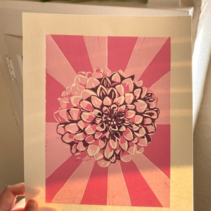 Dahlia - Four Color Reduction Lino Print