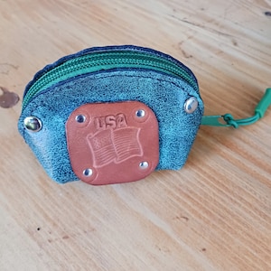 Green Leather Pod Zipper Pouch USA Flag Patch