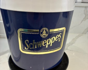 Vintage Schweppes Eiskübel in Blau und Weiß 1980er Jahre Von Stewart