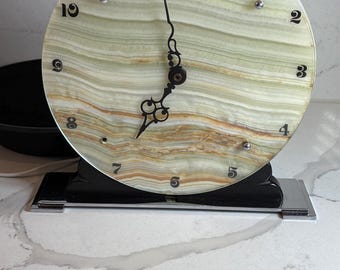 ART DECO Design by Kienzle groene onyx pendule op chromen voet