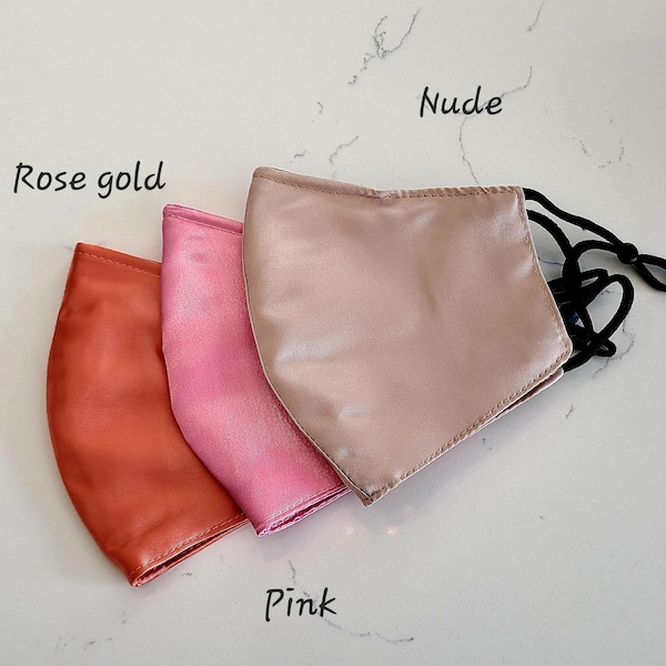 Satin Silk face mask, Double layer with filter pocket and Nose wire, with Adjustable Elastic cord, Reusable, Washable
