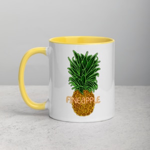 Neon Pineapple Fruit Mug - “Fineapple” (Quirky, Collectable, Punny, Gift, Coffee/Tea Lovers, Colorblock Mugs)