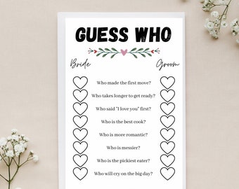 Printable Bridal Shower Game Guess Who Bride or Groom - Etsy