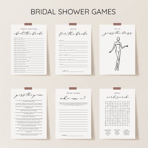 Bridal Shower Games Bundle, 6 Printable Games, Modern Minimalist Wedding Game Printable