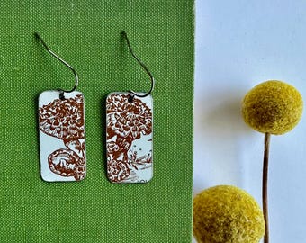 Mushroom earrings | nature earrings | vintage tin repurposed earrings