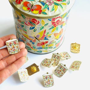 vintage tin inspired enamel pin | tin pin | butterfly flower pin | vintage tin canister enamel pin