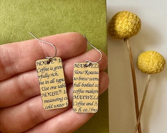 Maxwell House tin earrings | coffee earrings | earrings with words | vintage tin repurposed earrings