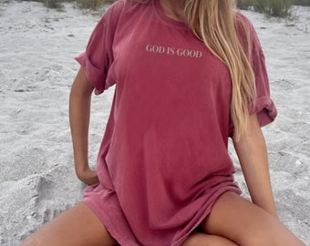 クリスチャンシャツ、クリスチャンTシャツ、女性用クリスチャンシャツ、トレンディなクリスチャンシャツ、聖書の一節シャツ、神は善、クリスチャンギフト