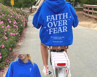 Sudadera con capucha Faith Over Fear, sudaderas cristianas, sudadera cristiana, sudadera con capucha de Jesús, sudadera con capucha de moda, sudadera con capucha de versículo bíblico, camisa de versículo bíblico