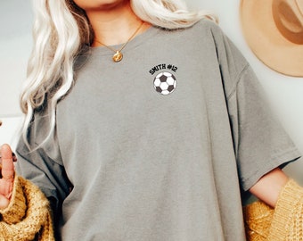 Comfort Colors® Soccer Shirt, Soccer Mom Shirt, Unisex Trendy Soccer Shirt, Custom Soccer Mom Shirt, Custom Soccer Shirt, Name and Number