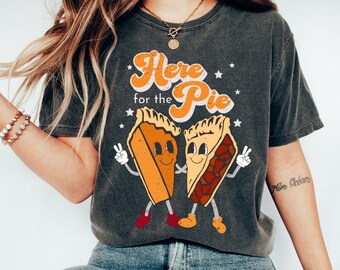 Camisa de otoño retro, camisas de otoño Retro Comfort Colors®, camisa de otoño de moda para mujer, camisa de Halloween, camisa de acción de gracias, aquí para la camisa de pastel