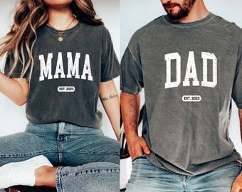 Comfort Colors Mama Established 2023 Shirt, New Dad Shirt, Gift for New Mom, Pregnancy Announcement Shirts, Mom Est 2023, Dad Est 2023