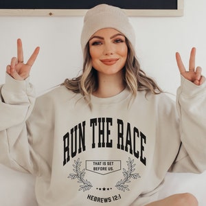 Women&#39;s Christian Sweatshirt, Christian Shirt, Christian Crewneck, Gift for Christian, Gift for Runner, Runner Gift, Bible Verse Sweatshirt