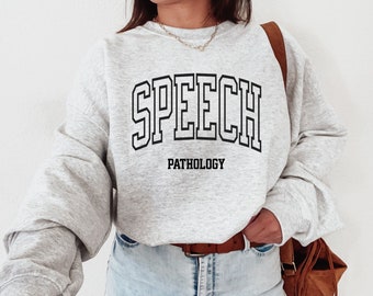 Sudadera retro SLP, sudadera de patólogo del habla, cuello redondo SLP, terapeuta de patología del lenguaje, SLPA, terapia del habla, lenguaje del habla