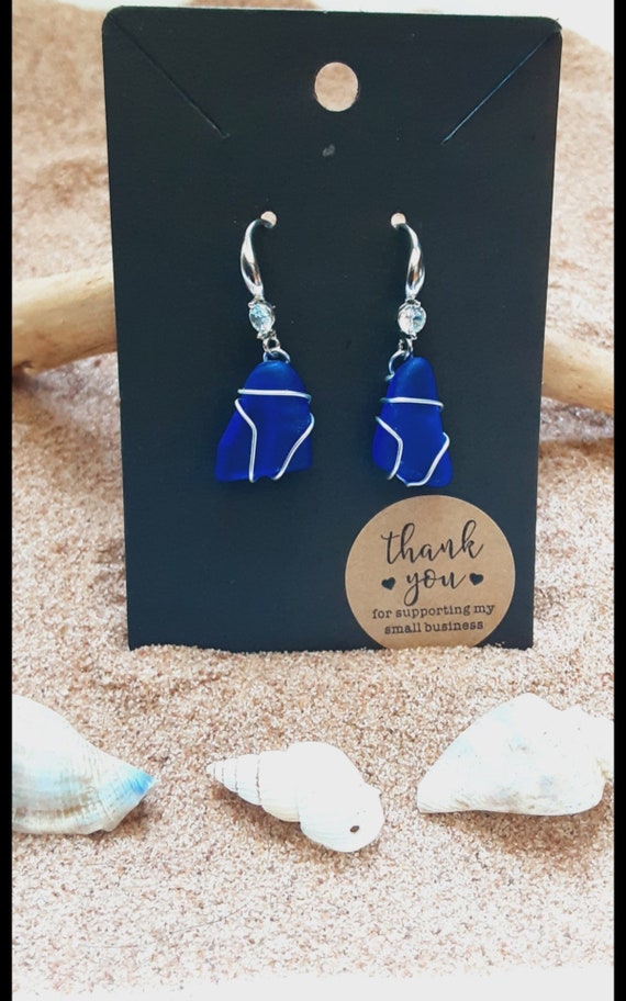 Cobalt blue sea glass earrings deals