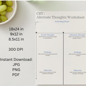 CGT-werkblad Alternatieve gedachten Cognitieve gedragstherapie Afdrukbaar werkblad cliënt Negatieve gedachtepatronen veranderen Digitale download