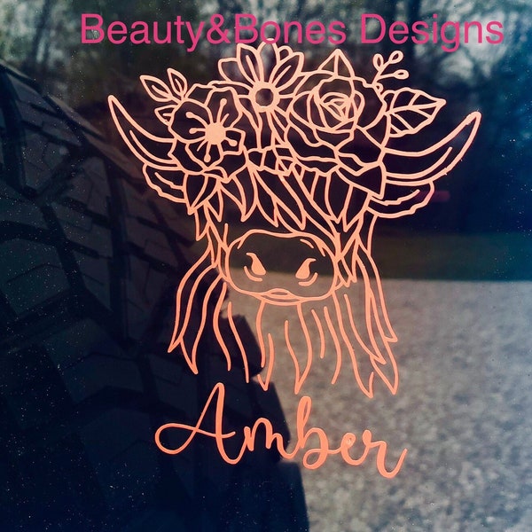 Personalized Large Highland Cow | Cattle | Car Decals | Stickers | Gifts Custom