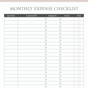 Monthly Expense Checklist, Expense Tracker, Printable Expense Tracker, Happy Planner Big Printable Sheets
