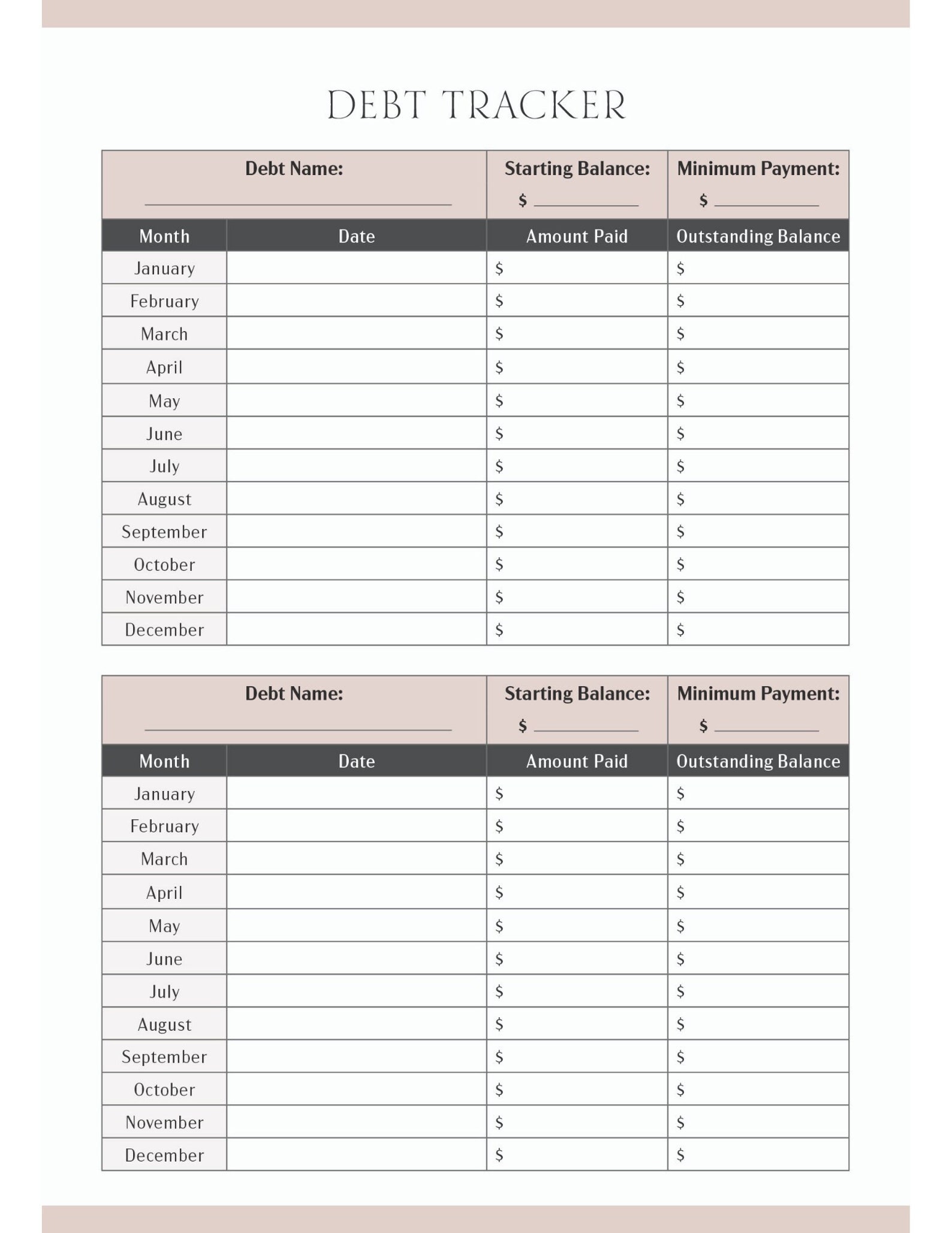 Debt Tracker Budget Sheet Printable Debt Tracker Budget Worksheet