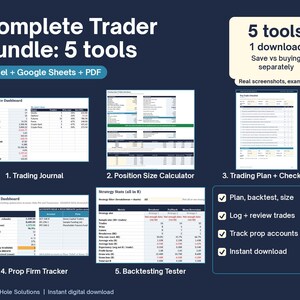 Complete Trading Bundle Google Sheets & Excel, Trading Journal, Backtester, Prop Firm Tracker, Risk Calculator