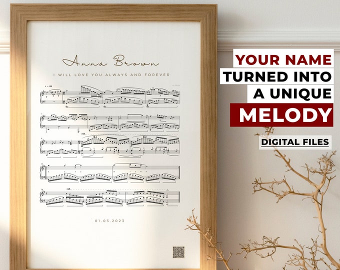 Your Name in Music | Sheet Music Wall Art |  Custom Song | Personalized Gift | Gift for Musician | Anniversary Gift