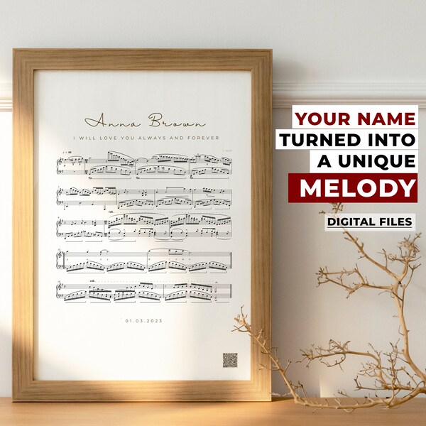 Your Name in Music | Sheet Music Wall Art | Music Gift | Custom Song | Personalized Gift | Gift for Musician | Anniversary Gift