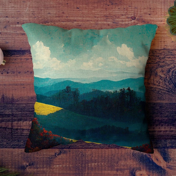 Housse d’oreiller d’art paysager | Mountain Nature Original Art Throw Pillow * Décor moderne * Salon * Décoration intérieure * Housse de coussin * Sham