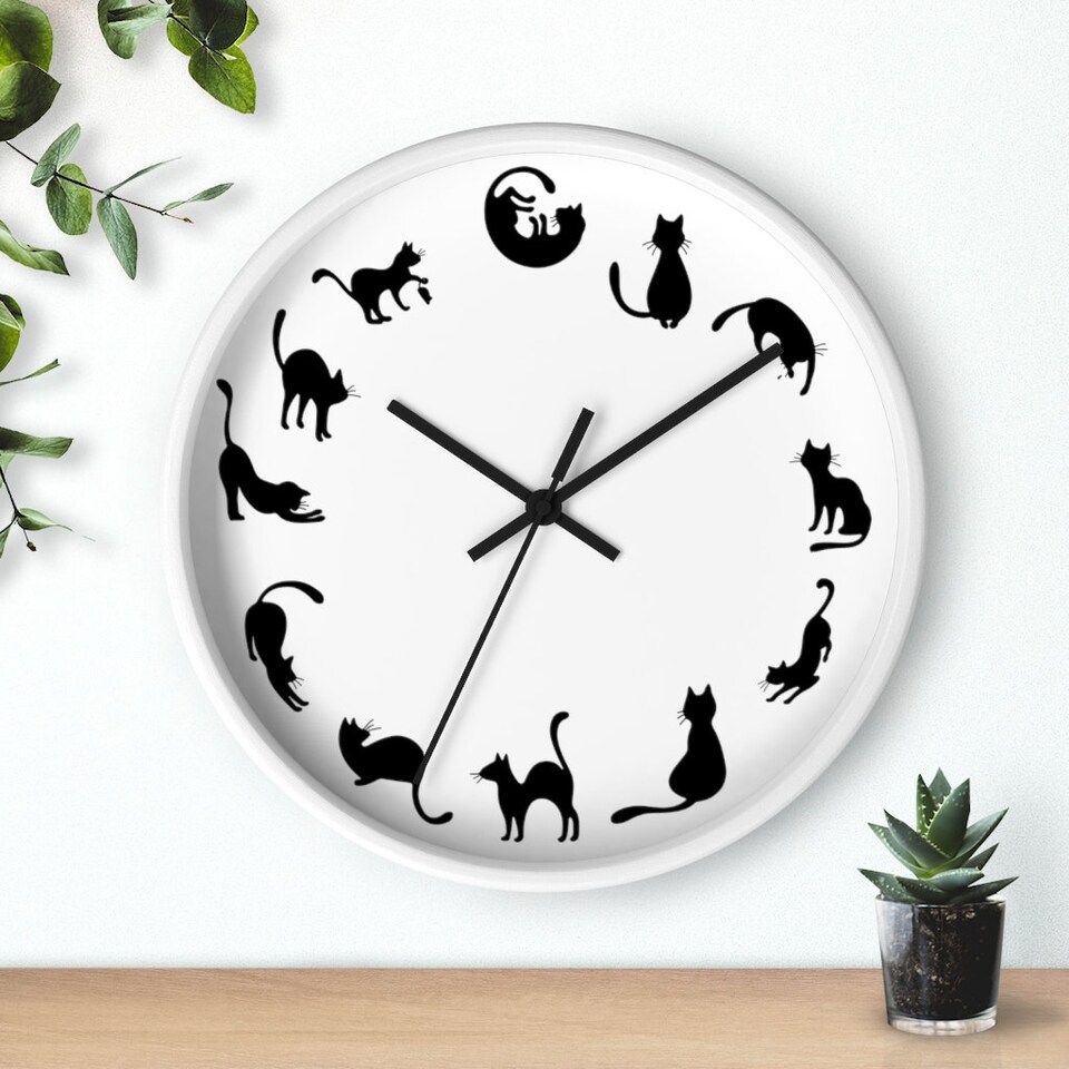 Black Cat Clock Cat Lover Gift, Cat Wall Clock sold by Clarine