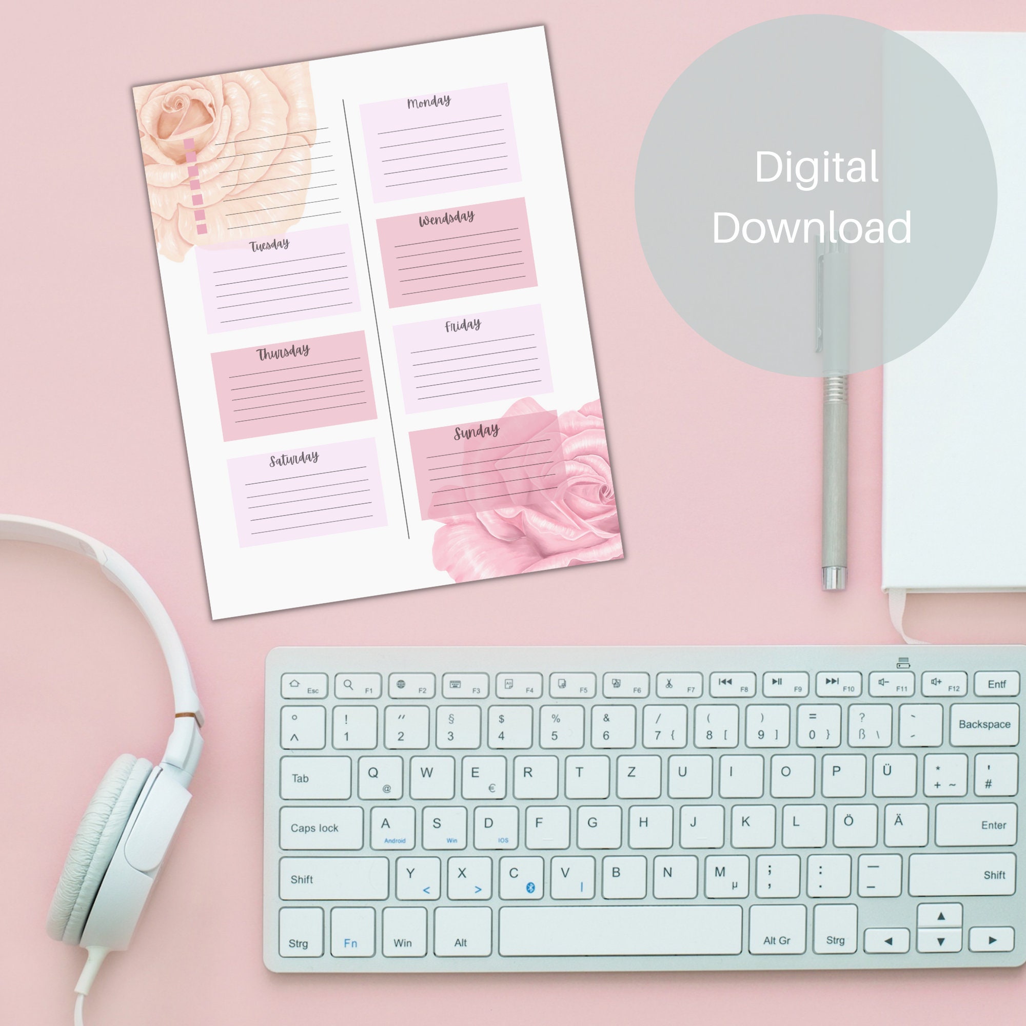 Pink Floral Weekly Planner, Digital Download Print - Etsy