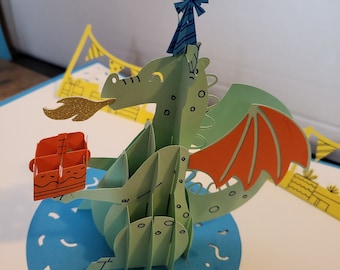 Dragon Pop Up Birthday Card Green