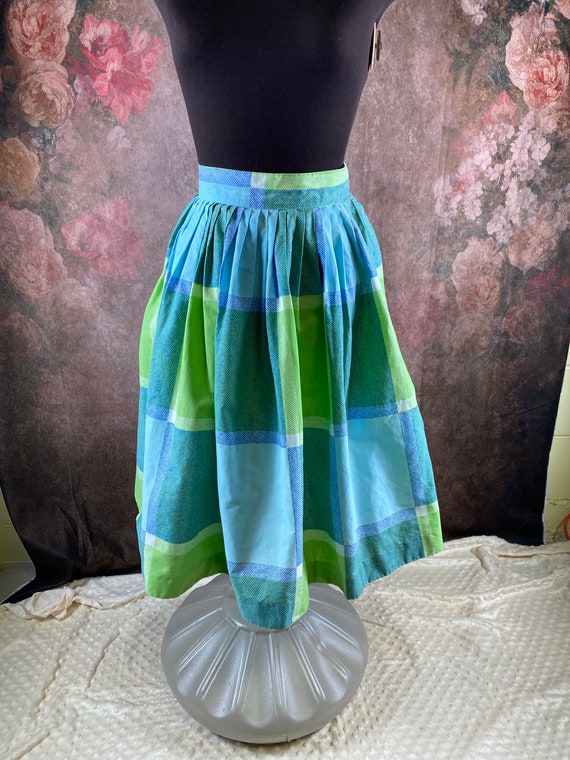 Spiegal Blue Lime Green Check Plaid Skirt