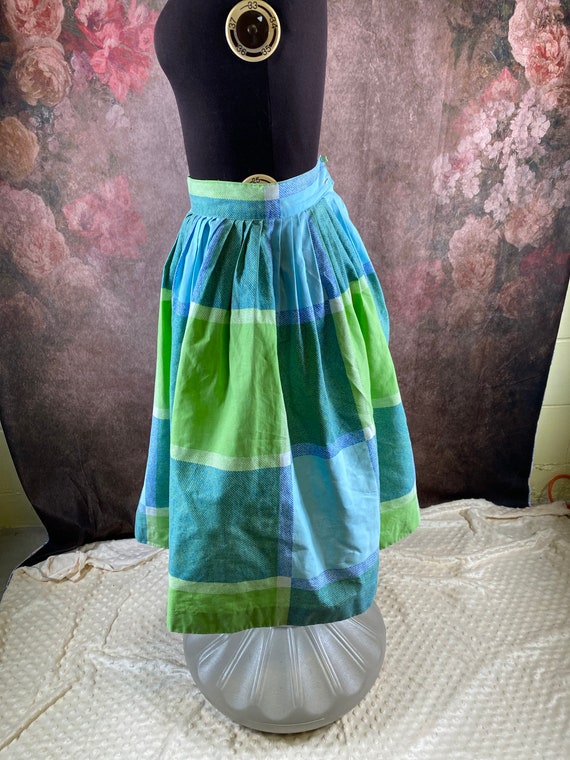 Spiegal Blue Lime Green Check Plaid Skirt - image 4